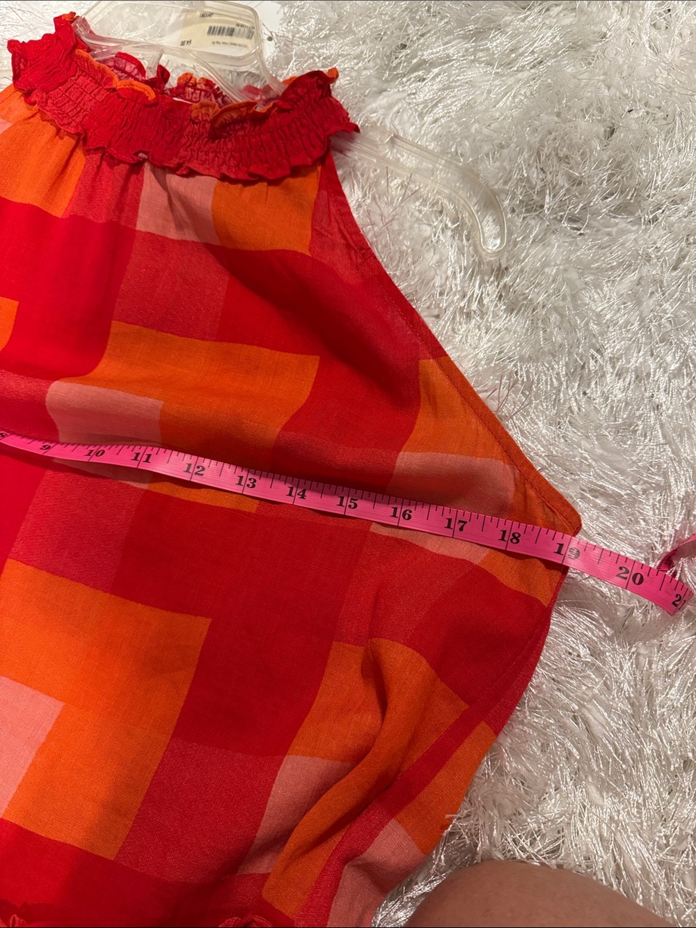 NWT Stunning THML Red & Orange Plaid Sleeveless Ruffle Neck Blouse - Picture 8 of 9